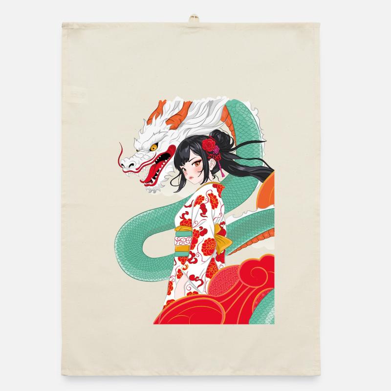 Anime-Stil-Geisha mit Drachen Organic Geschirrtuch