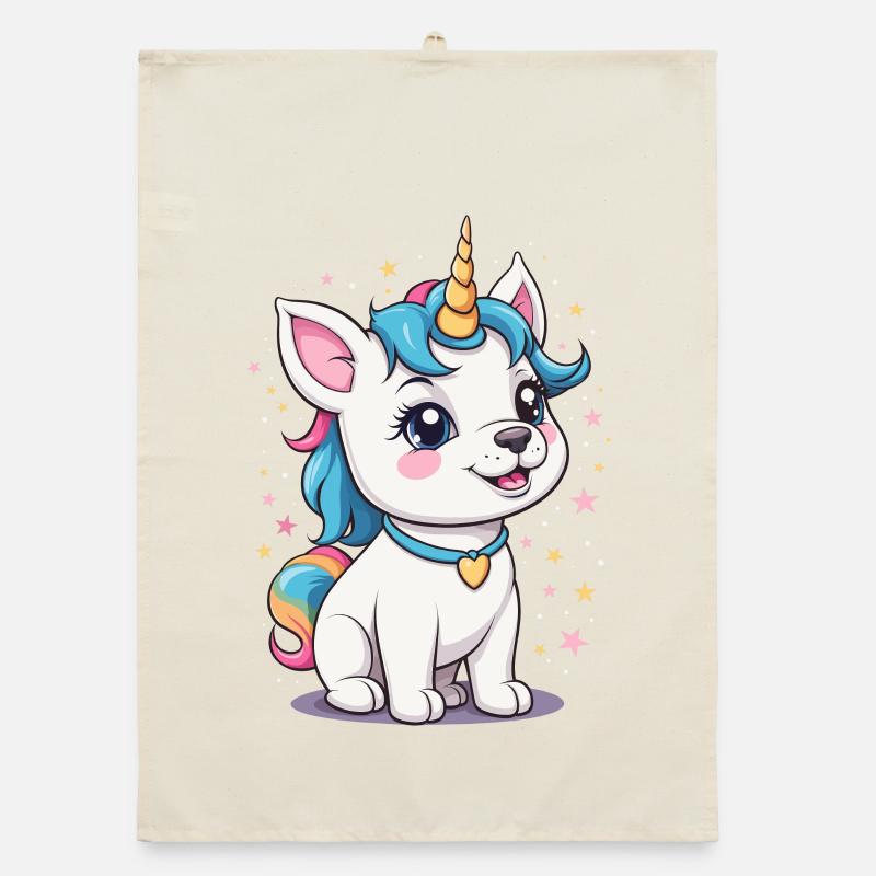 Chien Licorne mignon Torchon bio