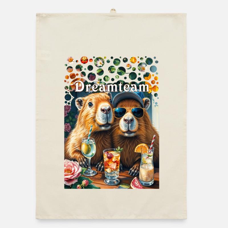 Dreamteam Capybara Couple Travail d’équipe Temps libre Torchon bio