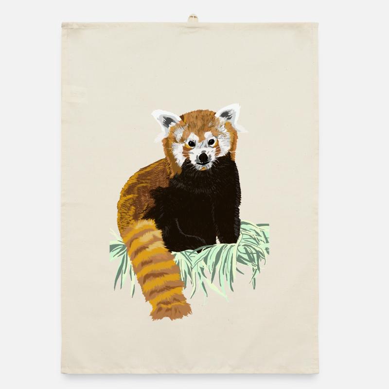 Roter Pandabaer auf Heu sitzend Organic Geschirrtuch