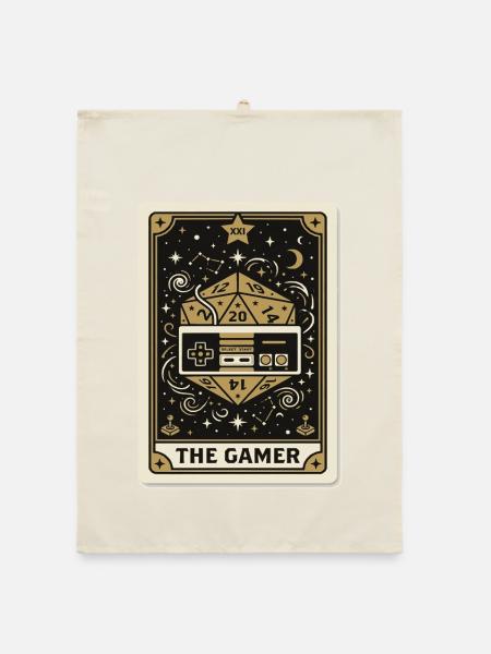 Gamer Tarot – Retro Controller & D20 - Organic Geschirrtuch - Natur - Vorne