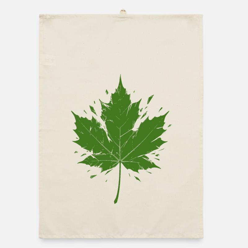 Feuille d’érable verte avec des éclaboussures Torchon bio