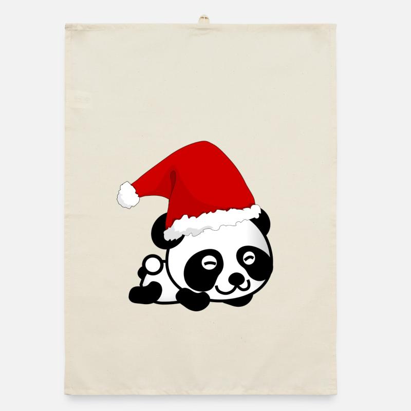 Panda de Noël, Panda, Noël - Torchon bio - nature