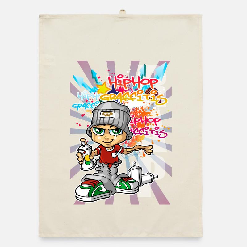 Graffiti boy with spray paint - Organic dish towel - nature