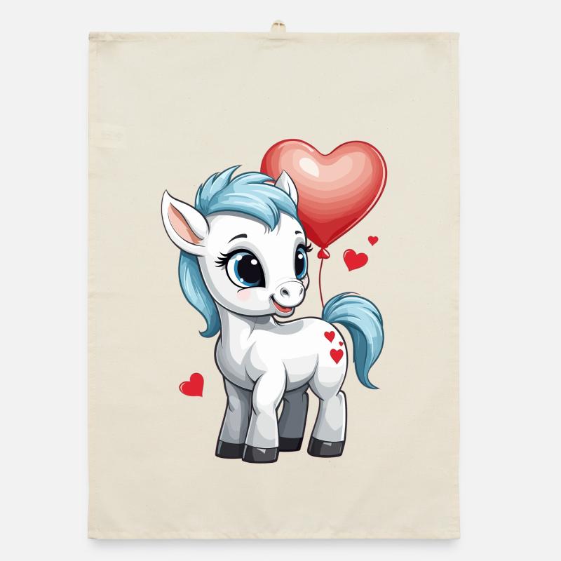 Cute pony with heart Organic dish towel