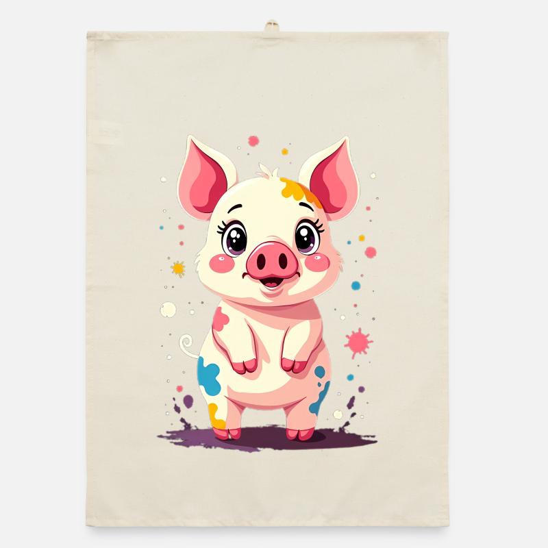 Schweinchen im Farbklecks-Design Organic Geschirrtuch