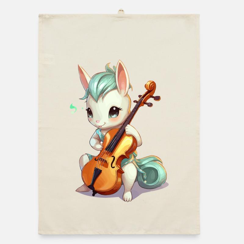 Cuddly bunny with cello Organic dish towel
