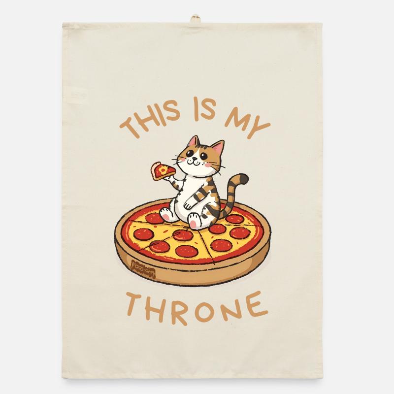 Chat de dessin animé sur pizza – C’est mon trône Torchon bio