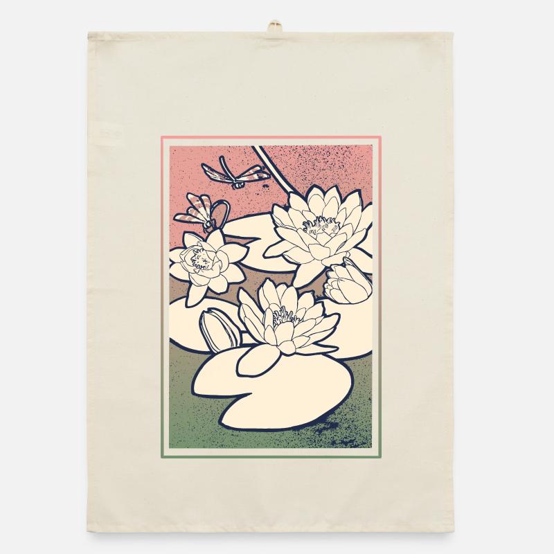 Illustration de nénuphar – Tranquillité et nature Torchon bio