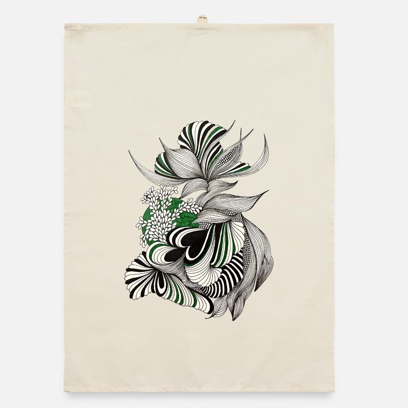 Green Lines Botanical Pattern Organic dish towel