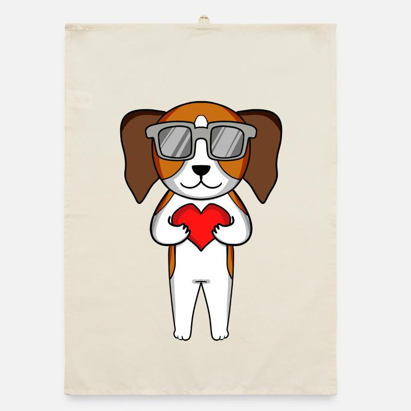 Beagle mit Sonnenbrille und Herz Organic Geschirrtuch
