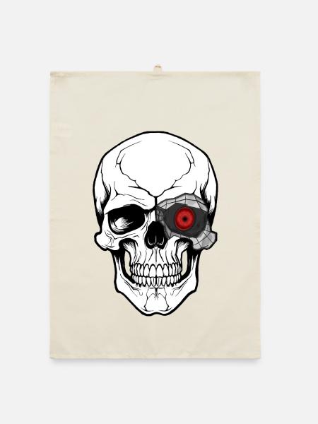 Mecha Skull Tech Art - Organic Geschirrtuch - Natur - Vorne
