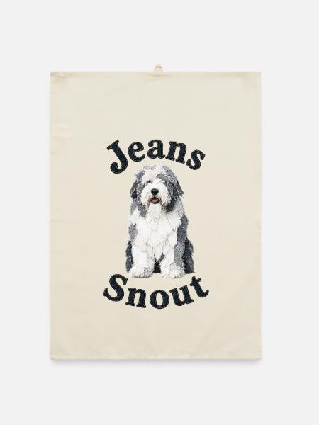 Bobtail im Jeansflicken-Stil - Organic Geschirrtuch - Natur