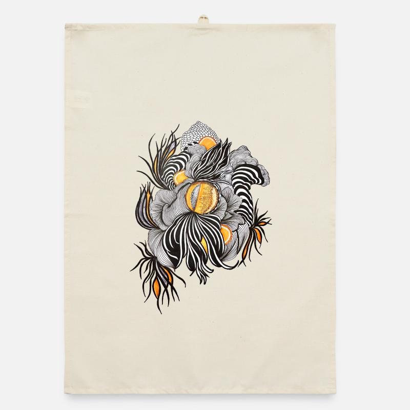 Noir Blossoms Orange Accents Organic dish towel