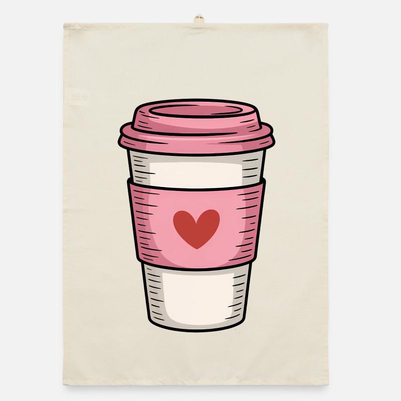 Pink Coffee Cup with Heart Organic dish towel