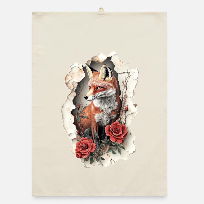Fox with flowers Organic dish towel