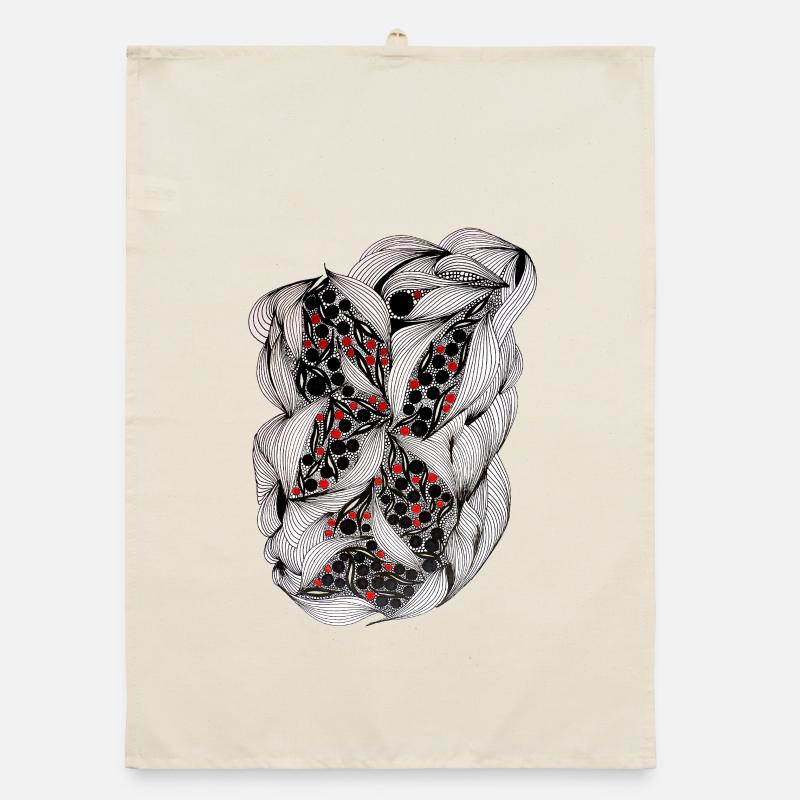 Black and white leaf pattern with red berries Organic dish towel