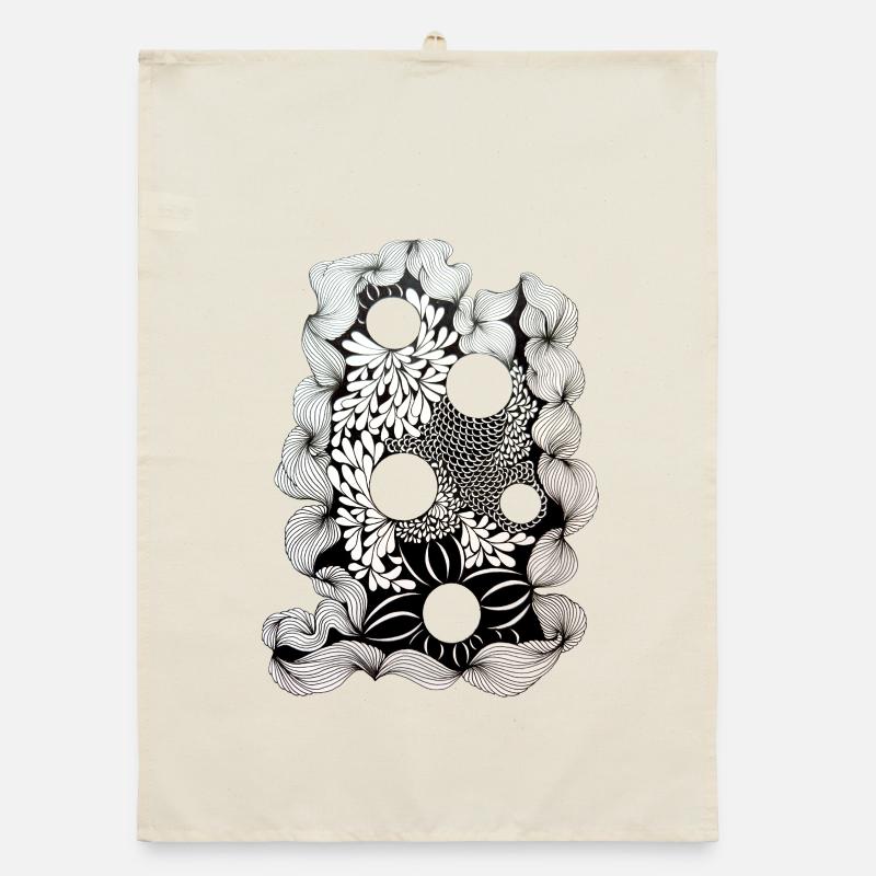 Black Flower Ring Pattern Organic dish towel