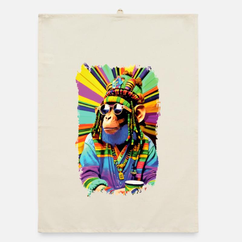 Singe Cartoon Afro Rasta Reggae Coloré - Torchon bio - nature