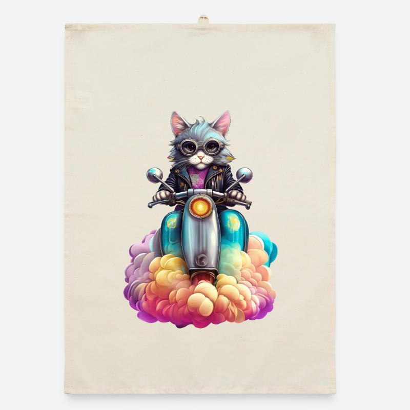 Chat Motard Mignon Sur Son Scooter Vintage - Torchon bio - nature