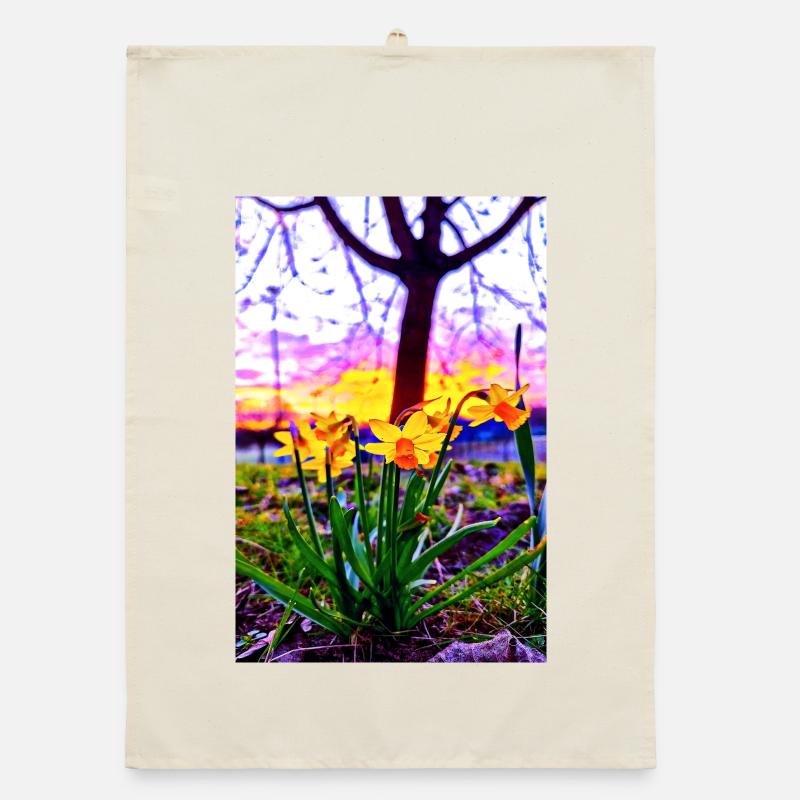 Daffodils at sunset Organic dish towel