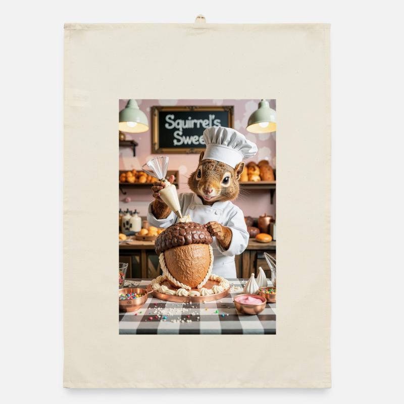 Chef écureuil humanoïde avec gâteau au chocolat - Torchon bio - nature