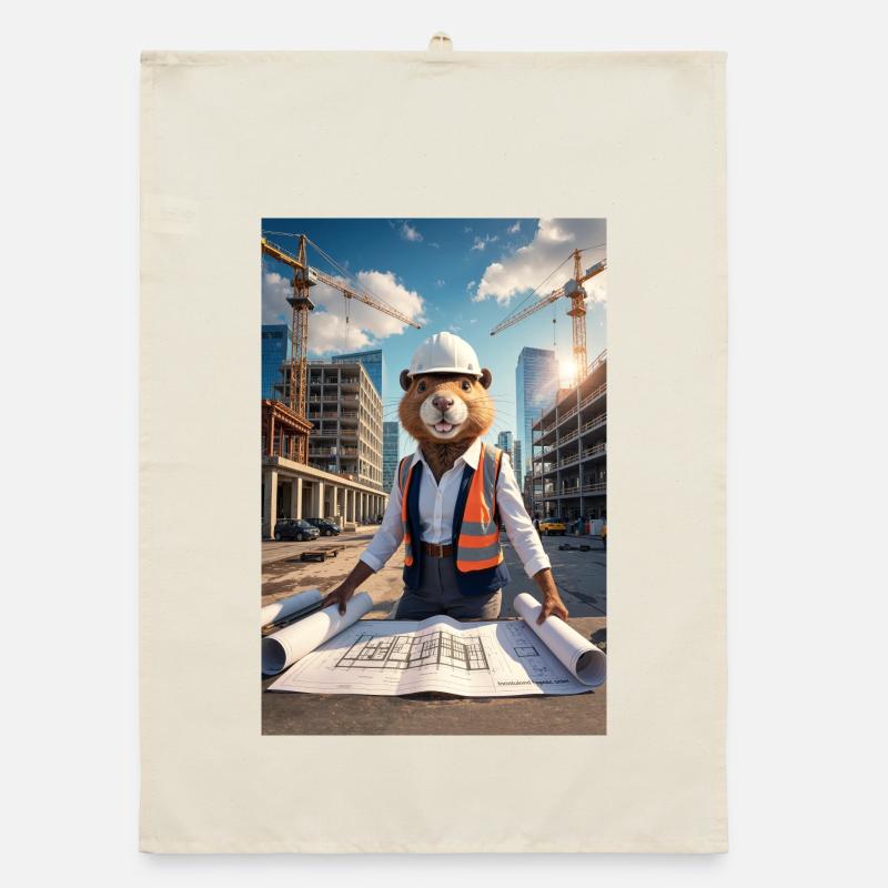 Humanoid Beaver Architect Organic dish towel