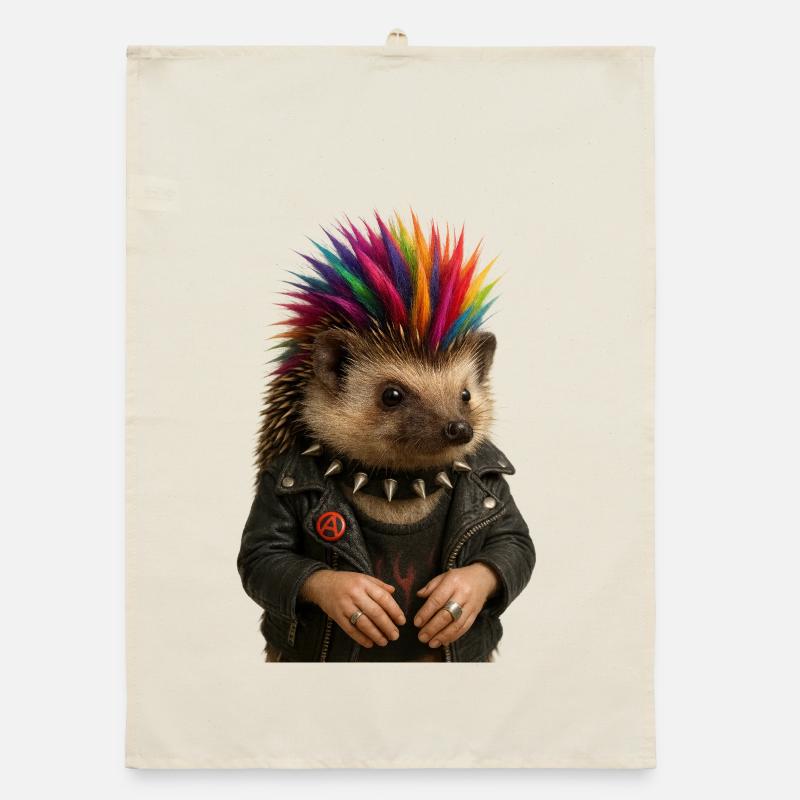 Bunter Igel Punk mit stylischem Flair - Organic Geschirrtuch - Natur