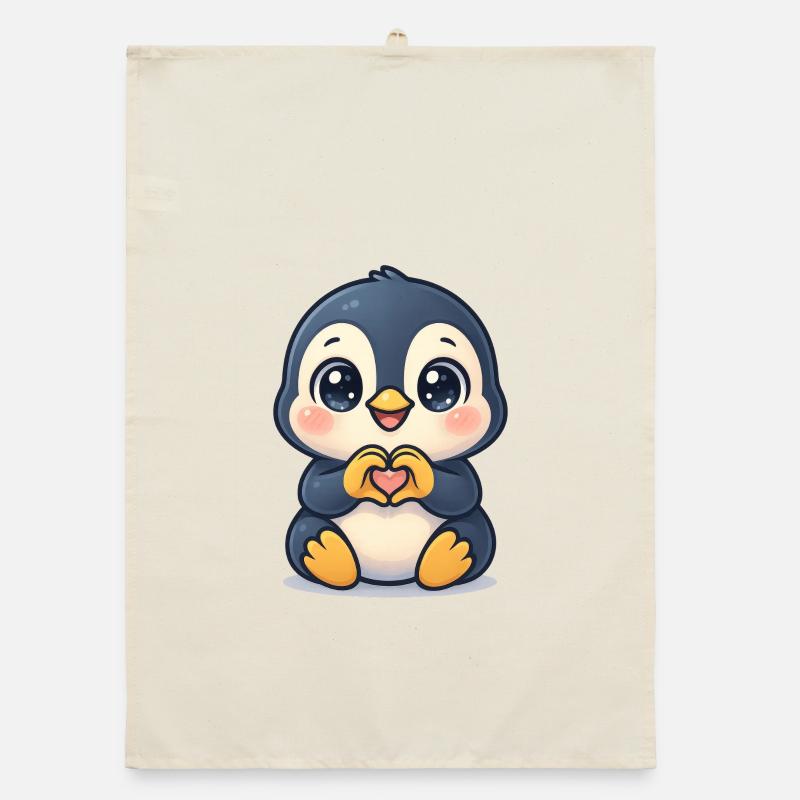 Pingouin mignon avec des mains en forme de cœur Torchon bio