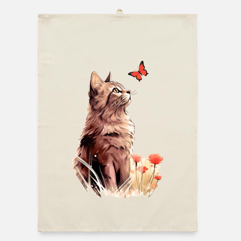 Chat et papillon Torchon bio