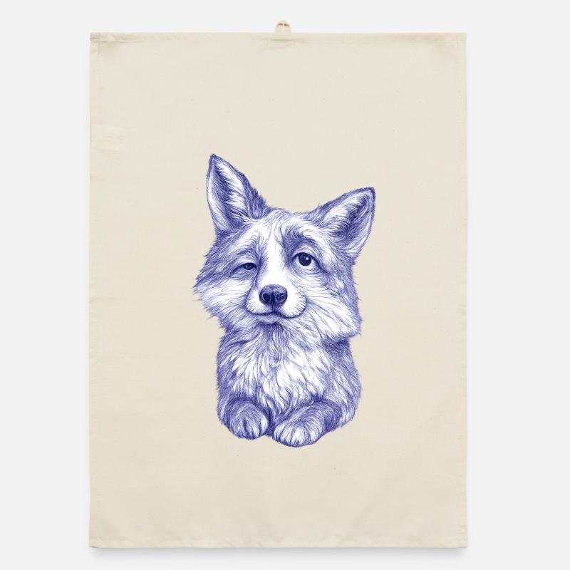 Blue-violet Fox Sketch Organic dish towel