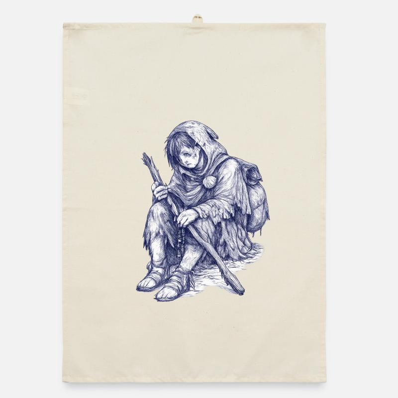 Gardien Errant avec bâton et capuche Torchon bio