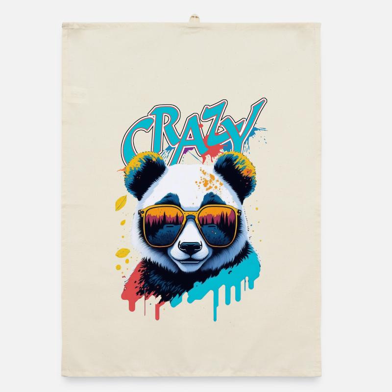 Neon Panda with Sunglasses Splash Art Organic dish towel