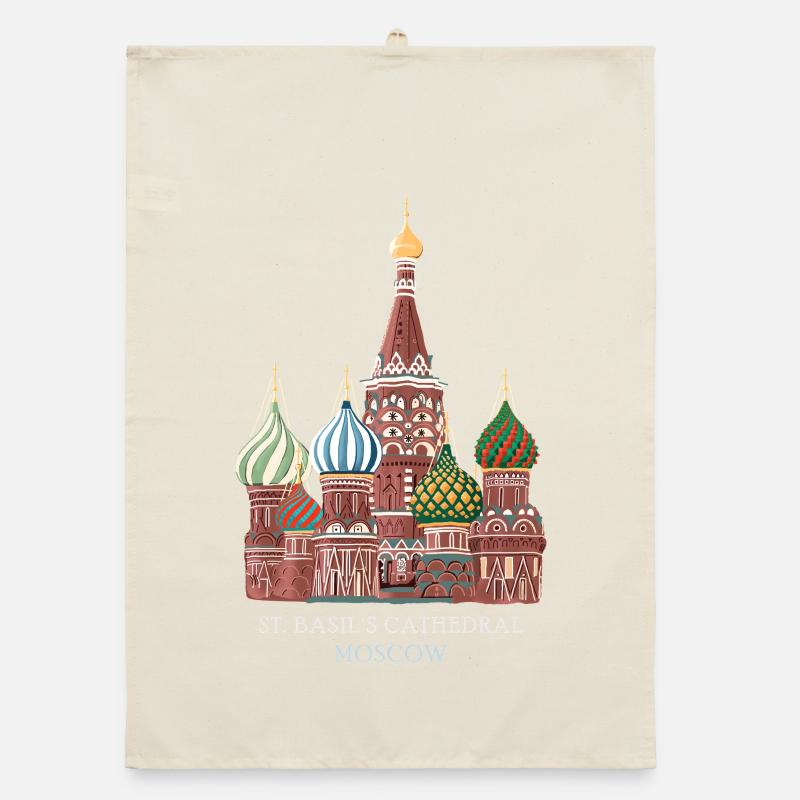 Moscou, cathédrale Saint-Basile dessinée à la main Torchon bio