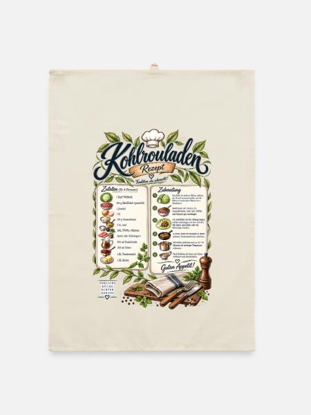 Kohlrouladen Rezept T-Shirt Design - Organic Geschirrtuch - Natur - Vorne
