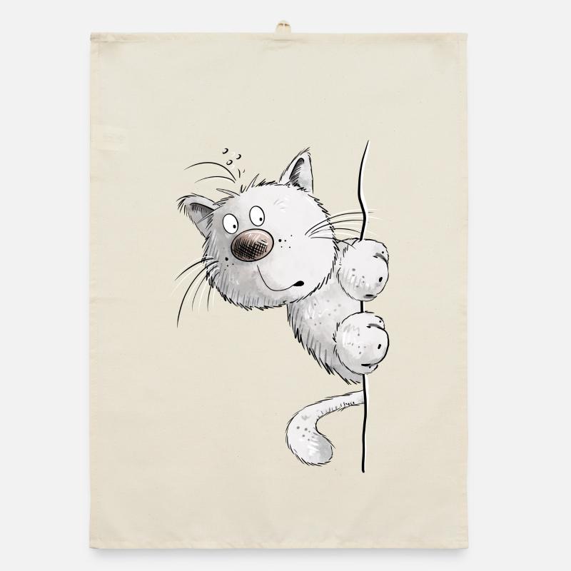 Weiße Katzen I Katzenfreunde Geschenk - Organic Geschirrtuch - Natur