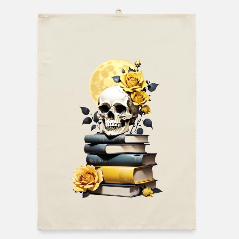 Stack of books with skull Organic dish towel