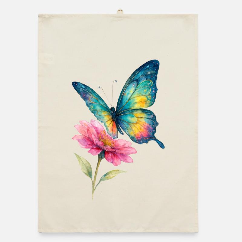 Papillon coloré et fleur Torchon bio