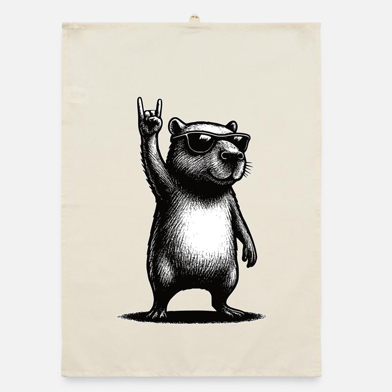 Rock Capybara - Organic Geschirrtuch - Natur