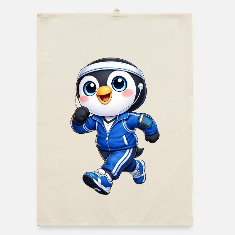 Marathon de jogging de pingouin sympa Torchon bio