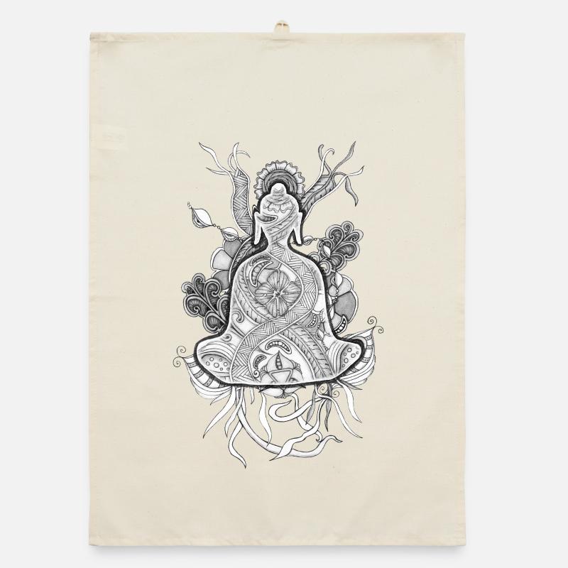 Bouddha Tranzant méditant dessiné à la main Torchon bio