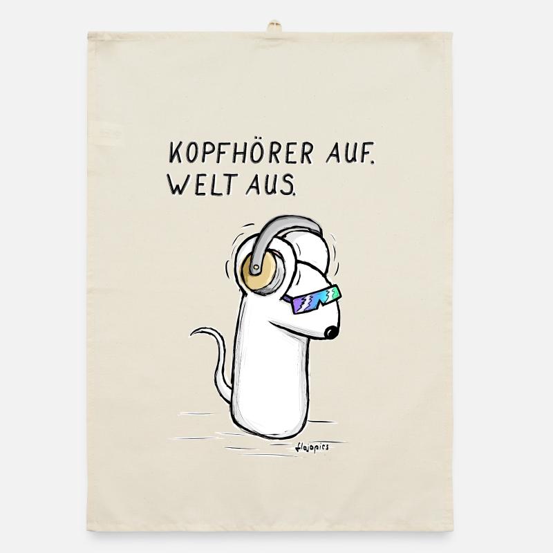 Kopfhoerer auf. Welt aus. Organic Geschirrtuch