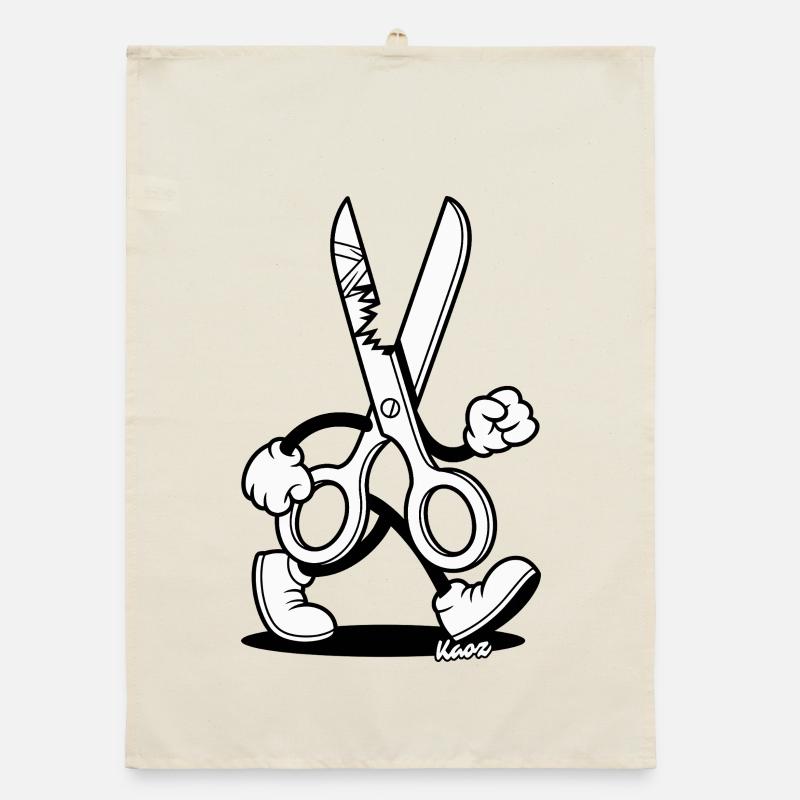 Dessin animé rétro : Ciseaux avec pieds Torchon bio