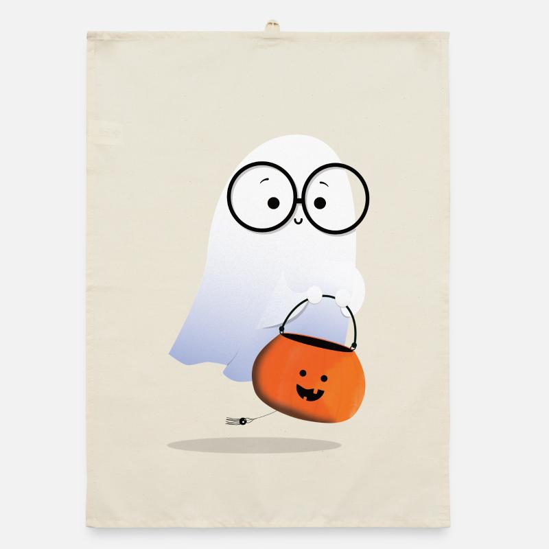 Ghost with pumpkin basket Organic dish towel