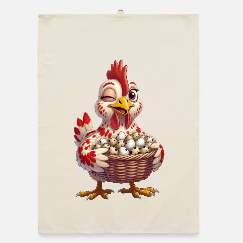 Huhn mit einem Korb voller Eier Organic Geschirrtuch