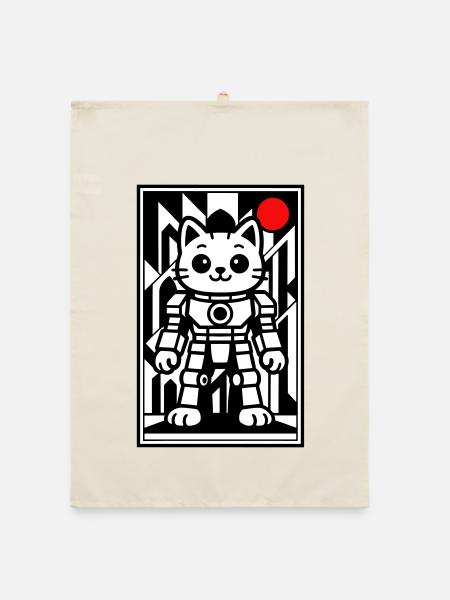 Cat robot in space with red planet - Organic dish towel - nature - Front