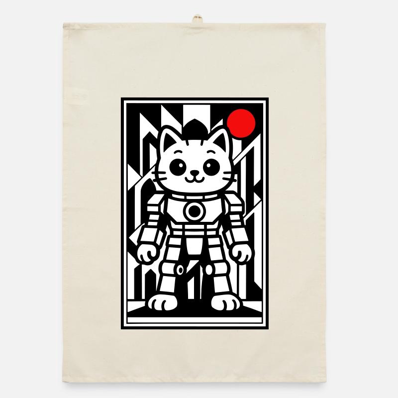 Cat robot in space with red planet Organic dish towel