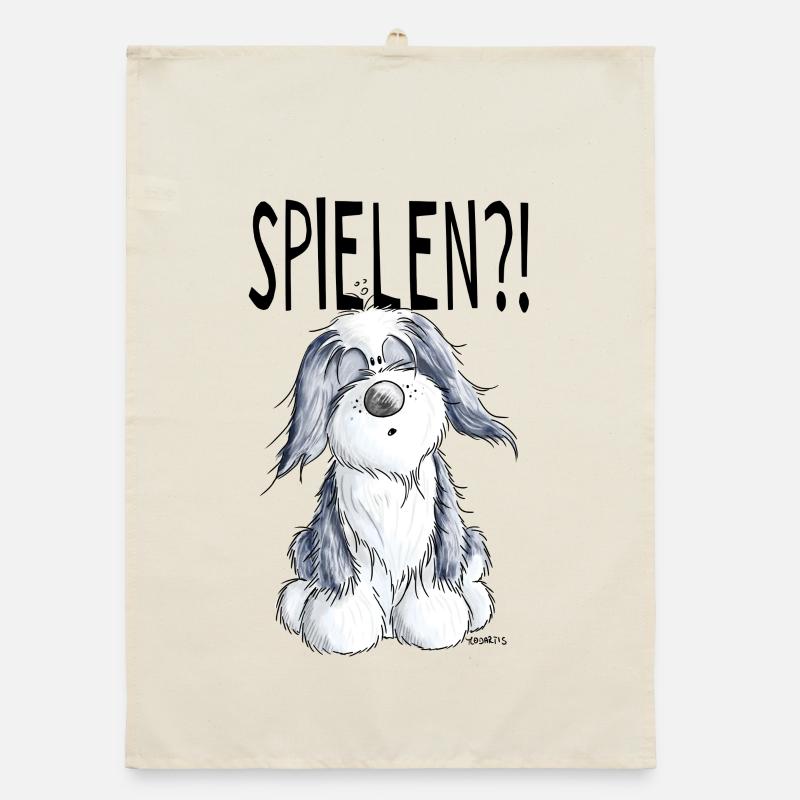 Verspielter Bearded Collie - Hund - Geschenk - Organic Geschirrtuch - Natur