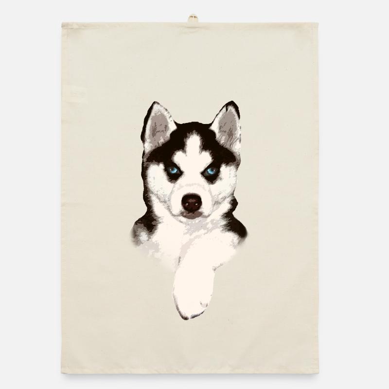 Husky Welpe mit Blauem Blick - Organic Geschirrtuch - Natur