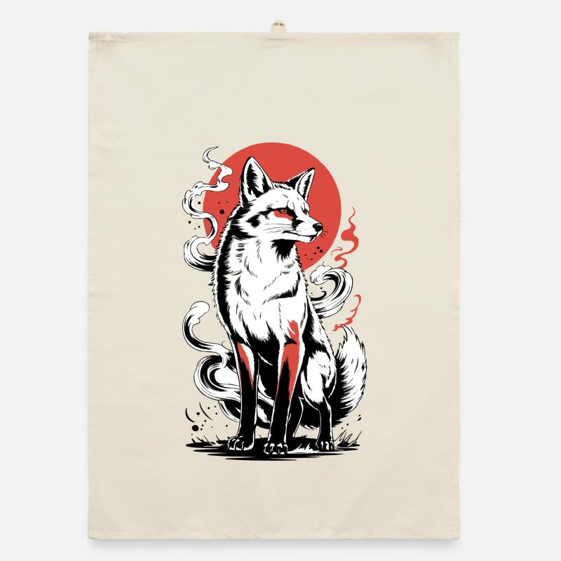 Powerful fox with sun - Organic dish towel - nature
